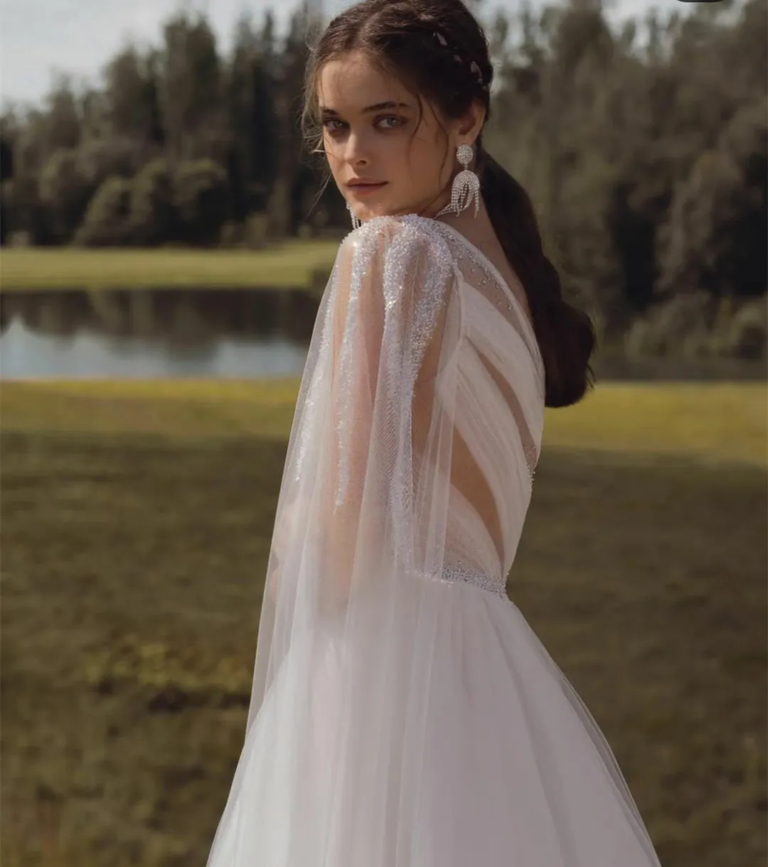 A Line Pleats Tulle One Shoulder Wedding Dress A Line Pleats Tulle One Shoulder Wedding Dress