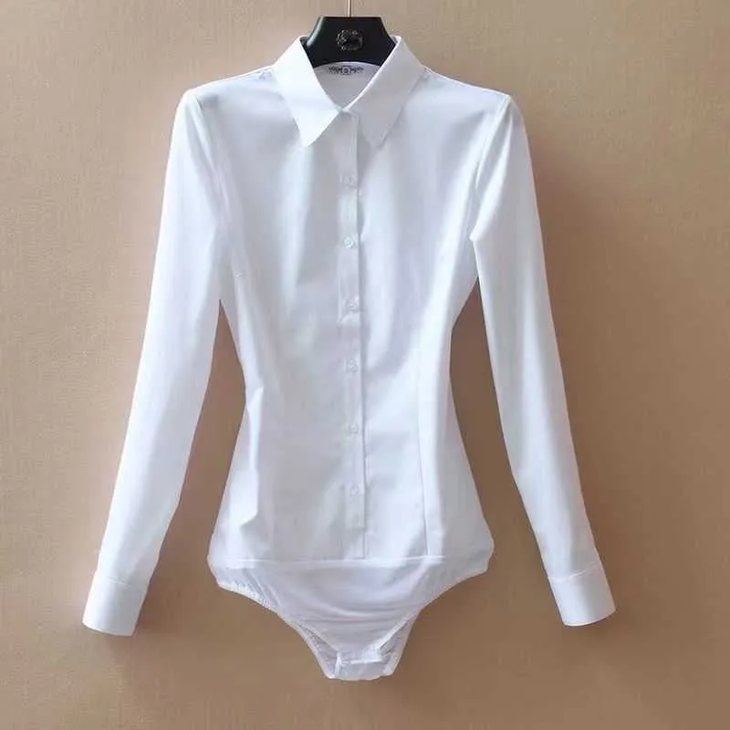 Elegant White Womens Collared Bodysuit For Office And Spring