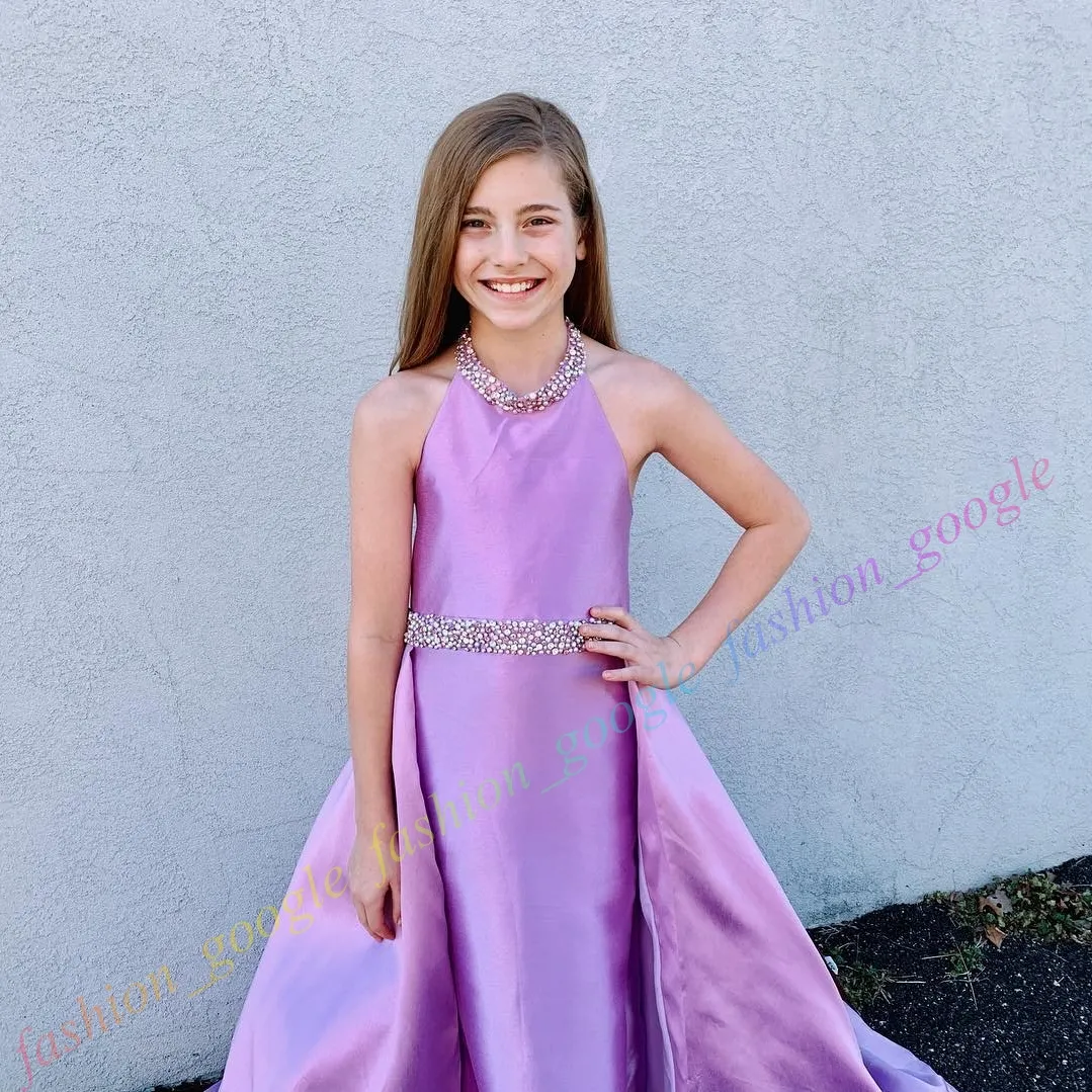 Halter A-Line Little Girl Pageant Dress Orange Lilac Royal Glitz Satin  Sweep Train from Dhgate Girls Pageant Dresses - price 92.69