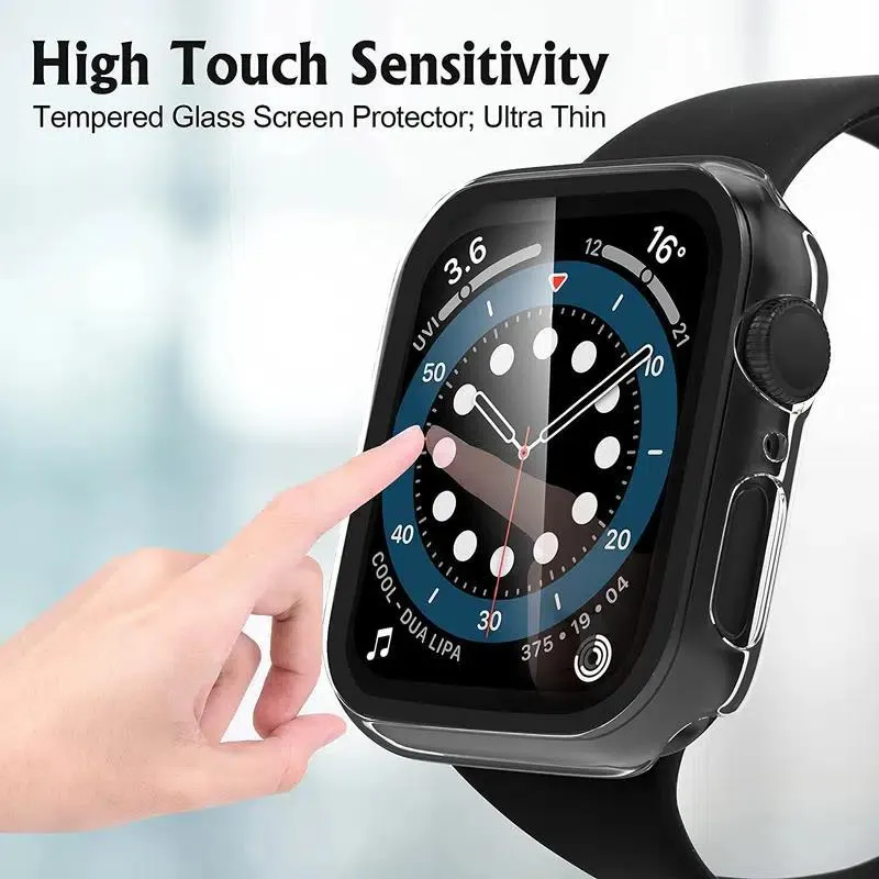 DHgate Luxury Smart Watch Protective Cover Transparent 9H Tempered Gass Screen Protector PC Watch Case for Apple Iwatch 6 7 8 9 38mm 42 mm 40mm 44mm 41mm 45mm 49mm Cell Phones Accessories