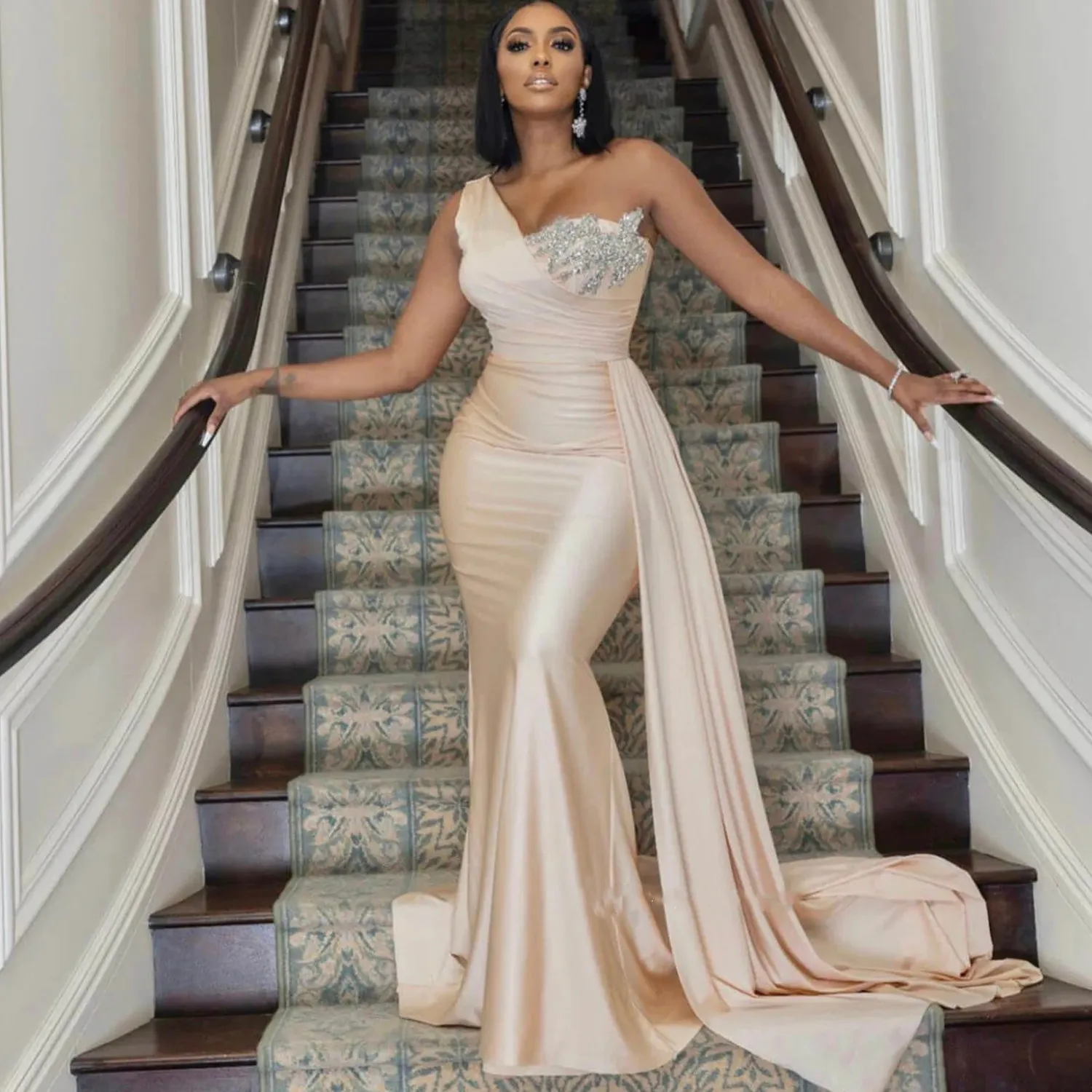 Modest One Shoulder Bridesmaid Dresses Champagne... From Fittedbridal,  $144.73 | DHgate.Com