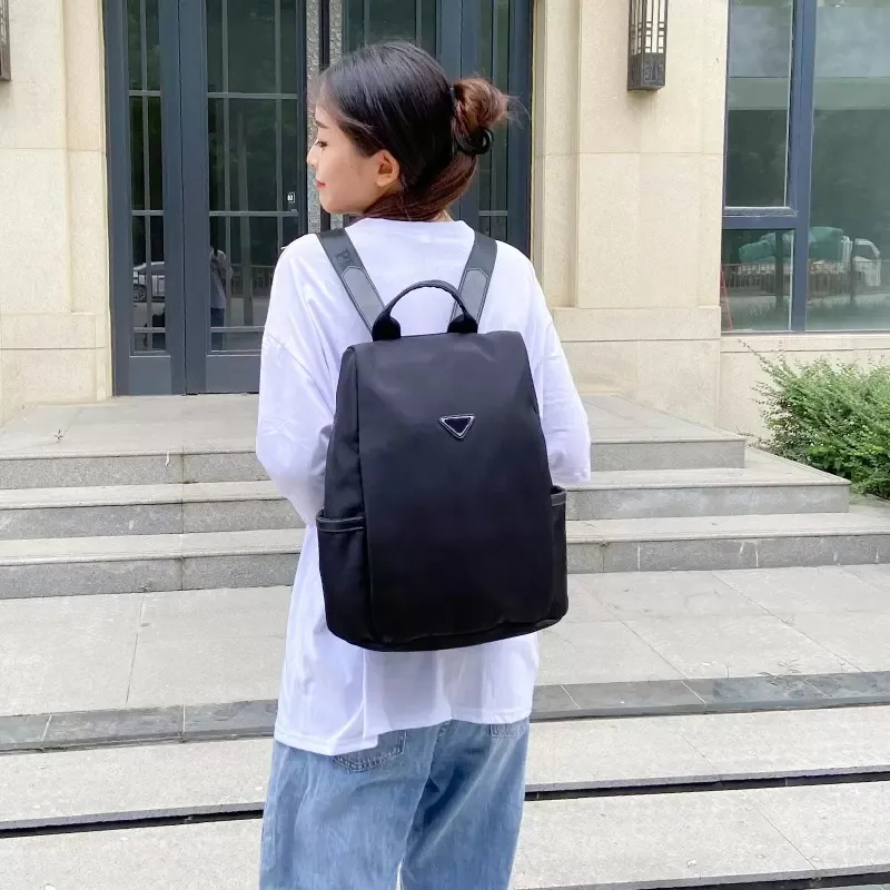 Nylon Backpack for Men Women Designer Shoulder Bag with Floral Pattern School Travel Laptop Backpack PU Leather Black