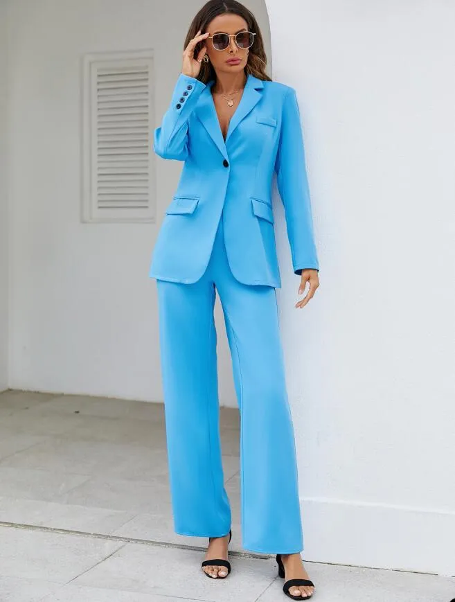Womens Fashion Clothes Sky Blue Trouser Suit with Plain LSTV119873