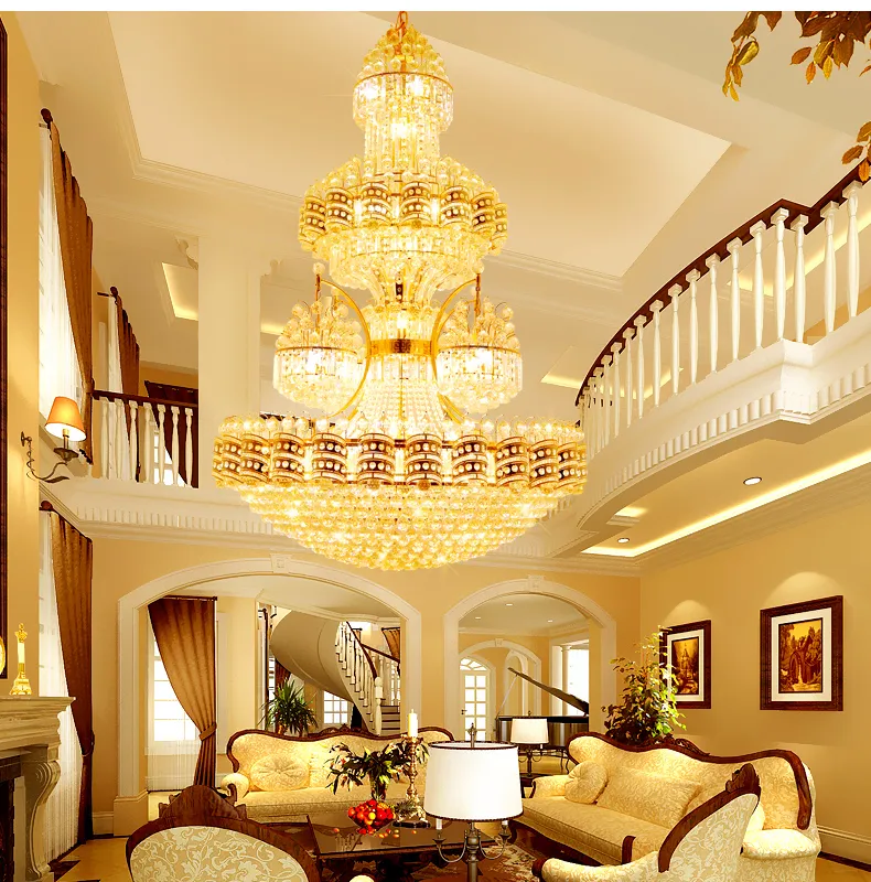 Golden Crystal Large Gold Chandelier Fixture Modern European Classic Design For Luxury Lighting In Villa Stairs Way Hotel Lobby And Parlor From Umsannagu 2 068.65 DHgate.Com