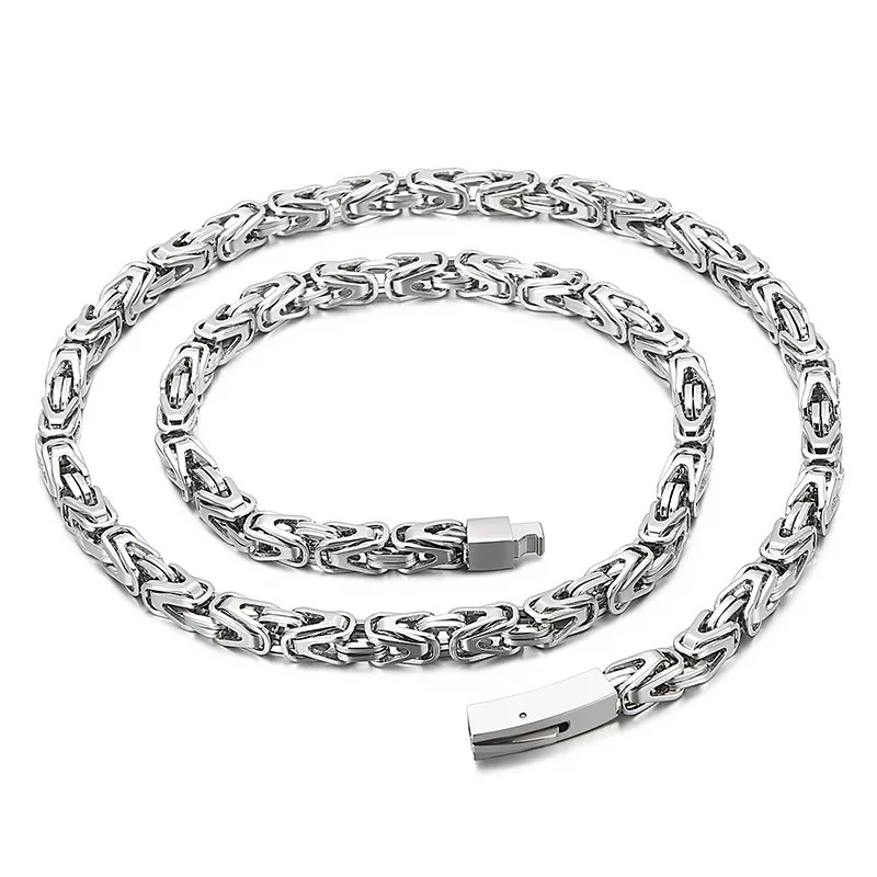 Trendsmax 5mm Silver Stainless Steel Byzantine Chain Necklace - Unisex, Choose Length 18-30 Inches