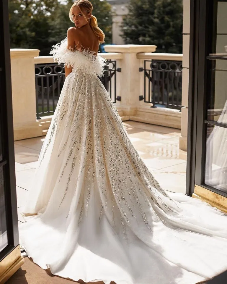 gold sequin a line dress Embellished Lace A-Line Wedding Dress