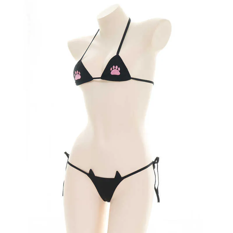 Cute Cat Paw Print Kawaii Bikini Sets Micro Exotic Lingerie Suit