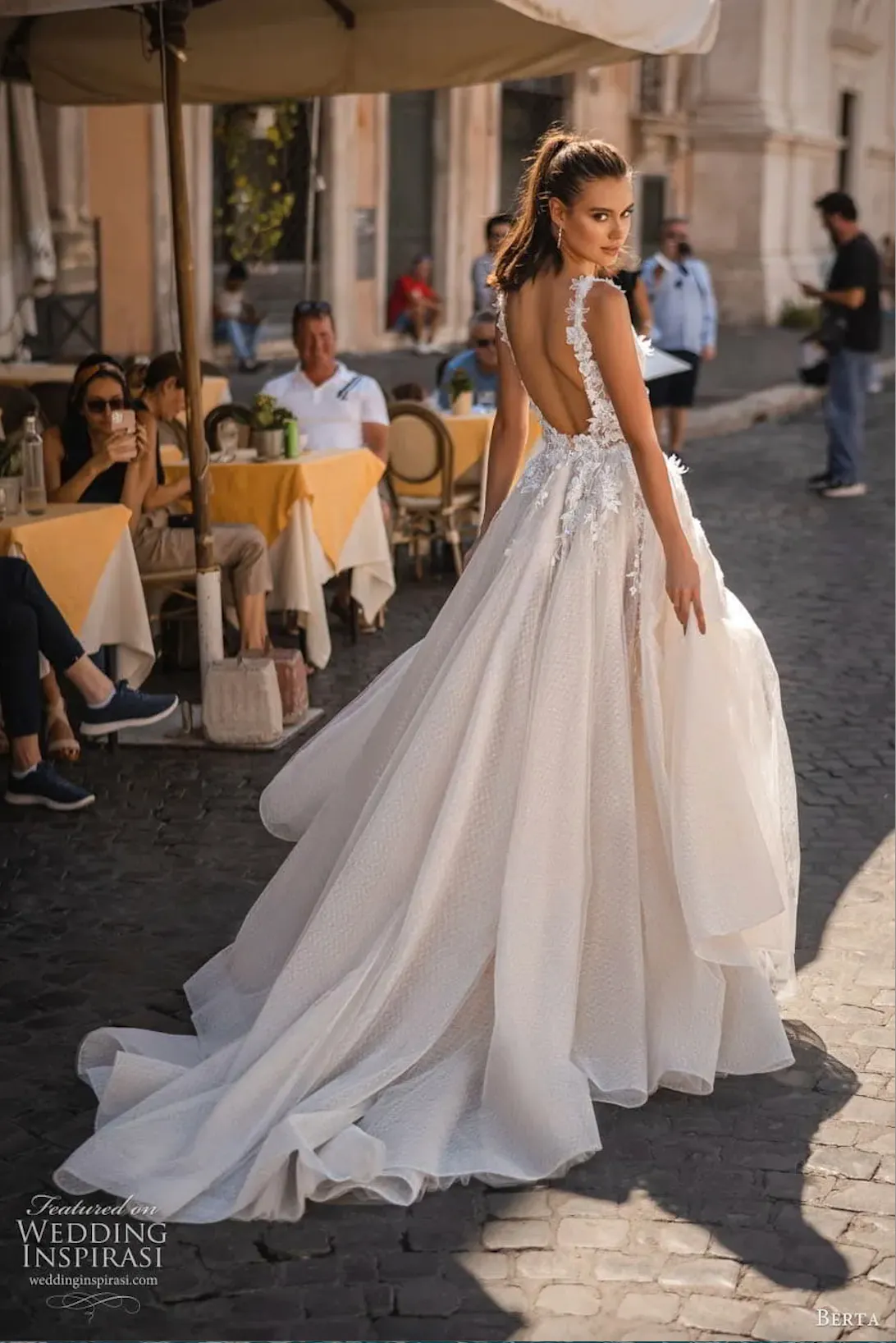 Boho Lace Appliqued wedding attendee dress with Side Split