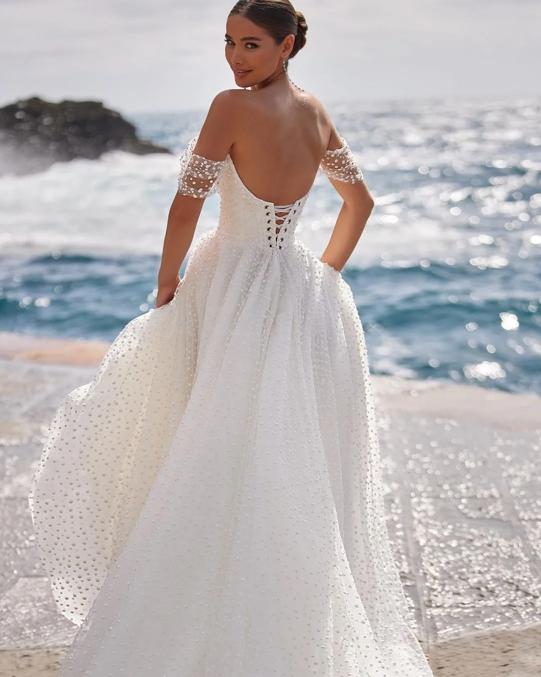 Elegant A Line Wedding Dresses Sweetheart Off The Shoulder Polka