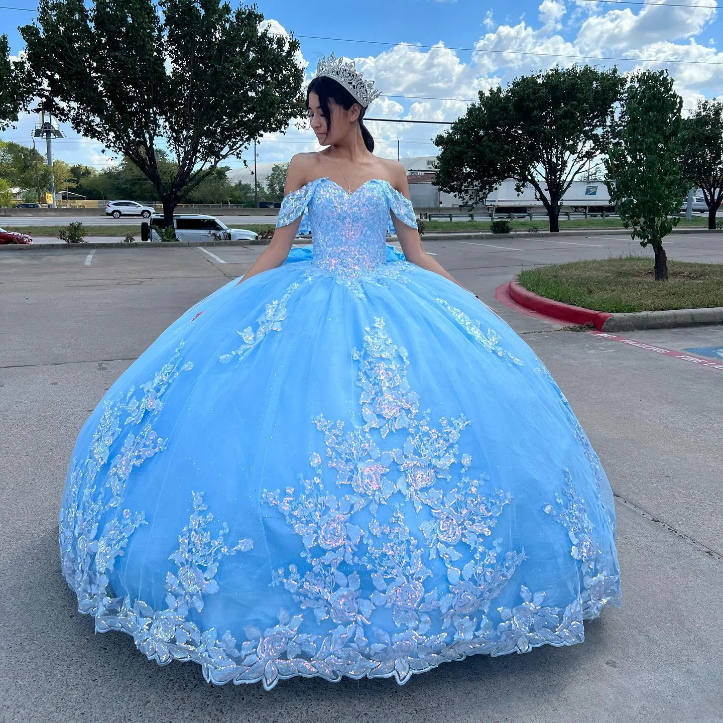 Blue Lace Up Pageant Quinceanera Dress