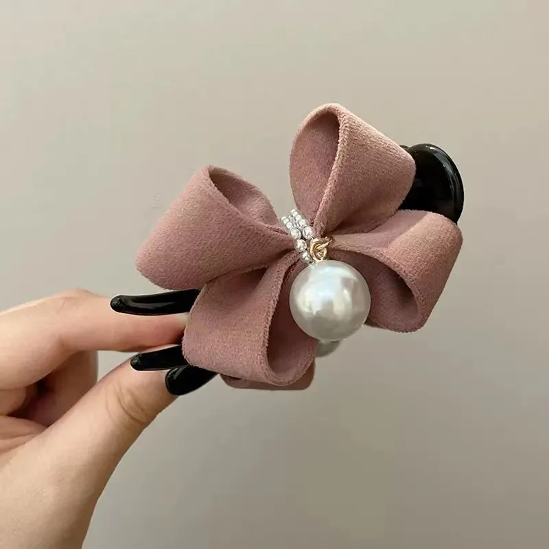 Korean Cream Bow Knot Hair Clips 2023 Summer New Fashion Pink