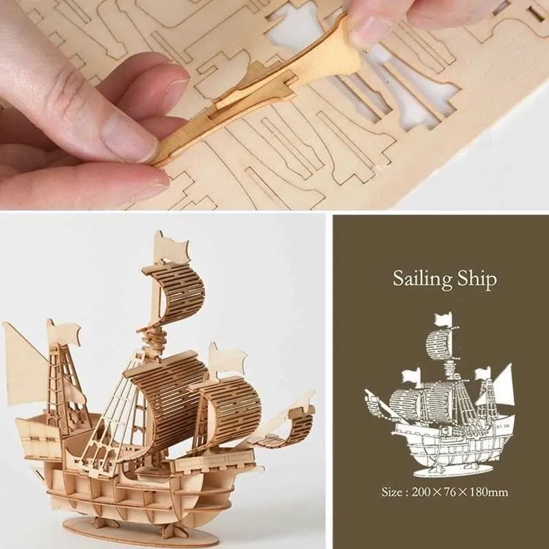 Maquette 3D Bateau 3 voiles - Puzzle 3D Robotime en bois