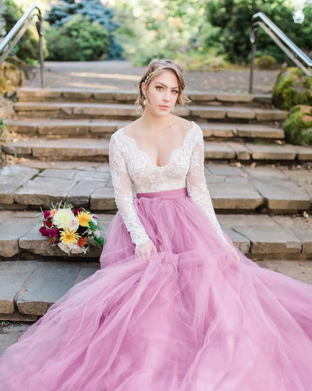 Beaded Lace & Satin Peach Off-shoulder Bridal Gown - Xdressy