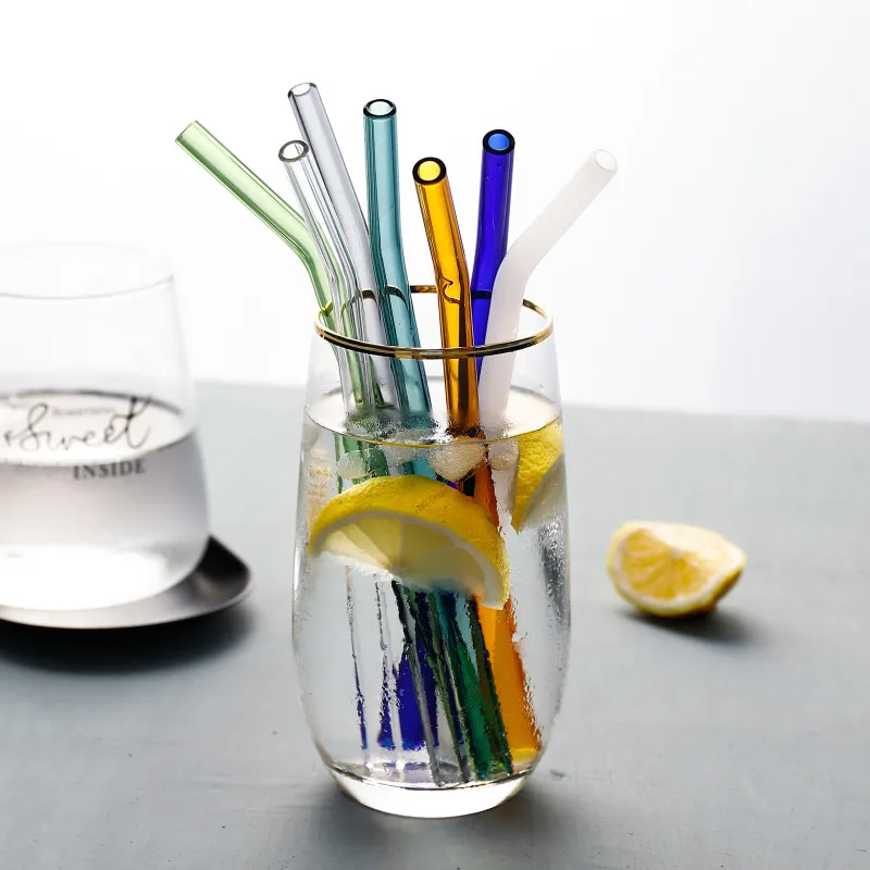 Pailles en verre à haute teneur en borosilicate, réutilisables, 8 couleurs,  écologiques, pour milkshakes, boissons, accessoires de bar - AliExpress