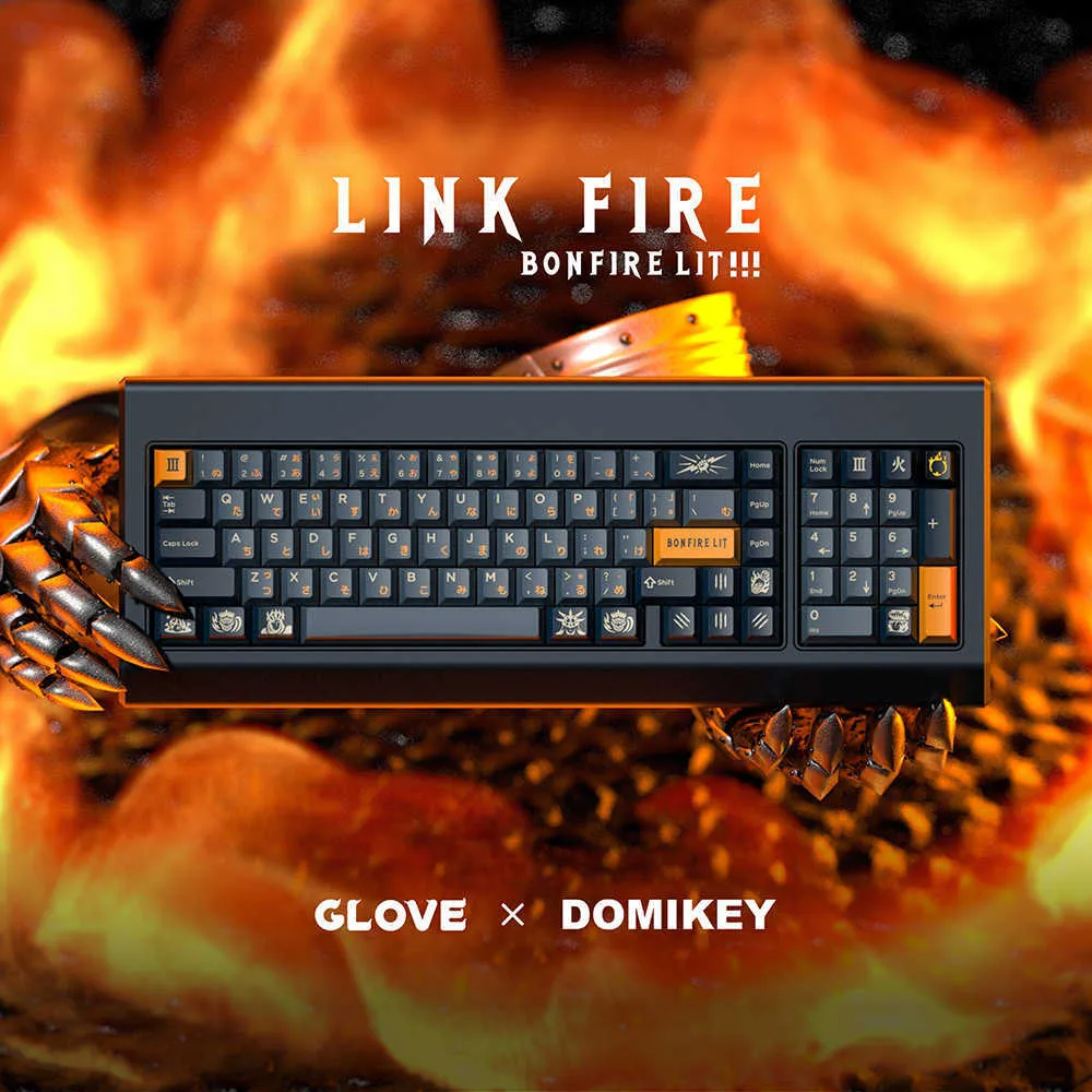 Domikey Cherry Link Fire ABS Doubleshot MX Keycaps Glove X Profile