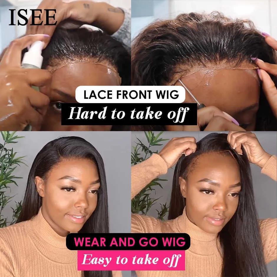 ISEE YOUNG Sraight Lace Closure Wigs For Women Bone Straight HD Swiss Lace Human Hair Wig Easy Install Wear And Go Glueless Wigs