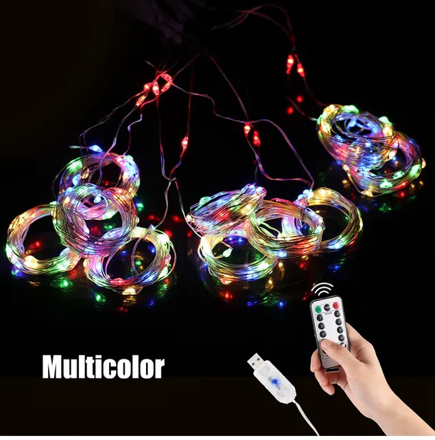 Guirlande lumineuse USB multicolore avec 120 LED - 8 modes et télécommande  - Rideau