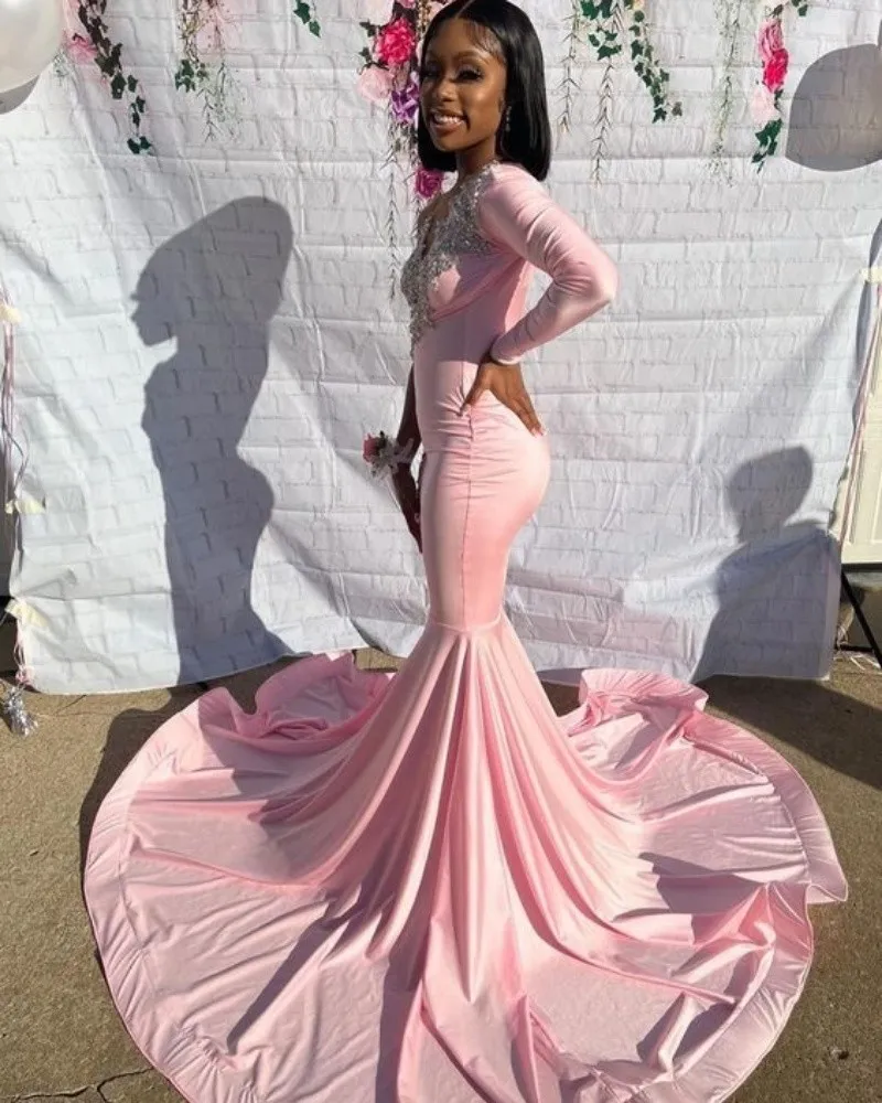 Black Girls Hot Pink Prom Dress 2023 With Long Sleeve Sparkle Sequined  Mermaid Evening Gowns With Feather Usa Formal Party Wear - Prom Dresses -  AliExpress