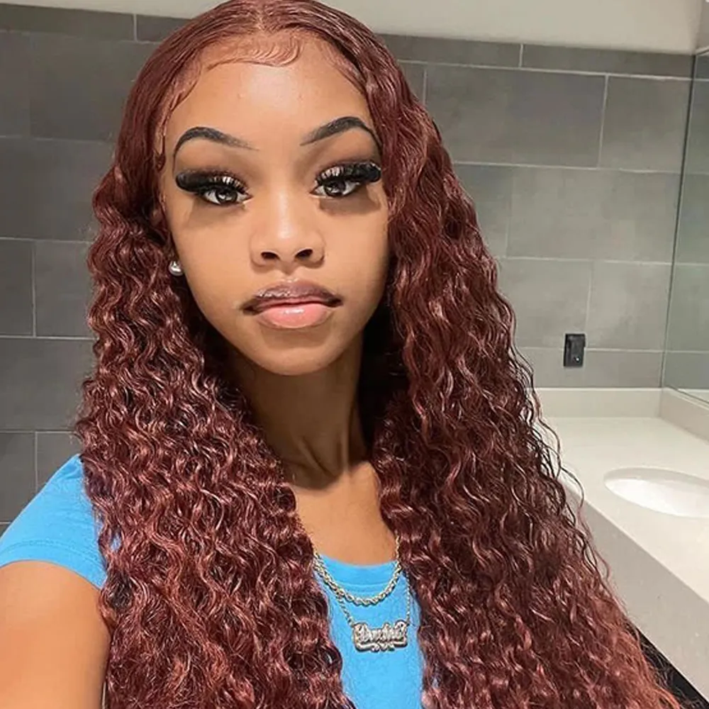 Reddish Brown Deep Curly Lace Front Wig Copper Red HD Lace  display picture 3