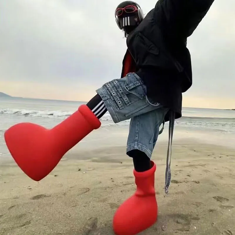 Men Womens Big Red Boots Flat Rubber Boots Big Red Shoes Trendy