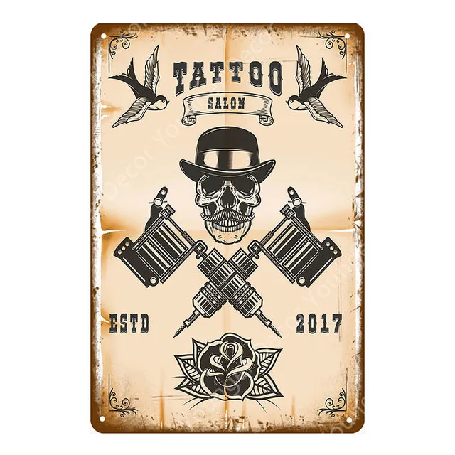 Plaque en Métal Vintage Garage Tattoo