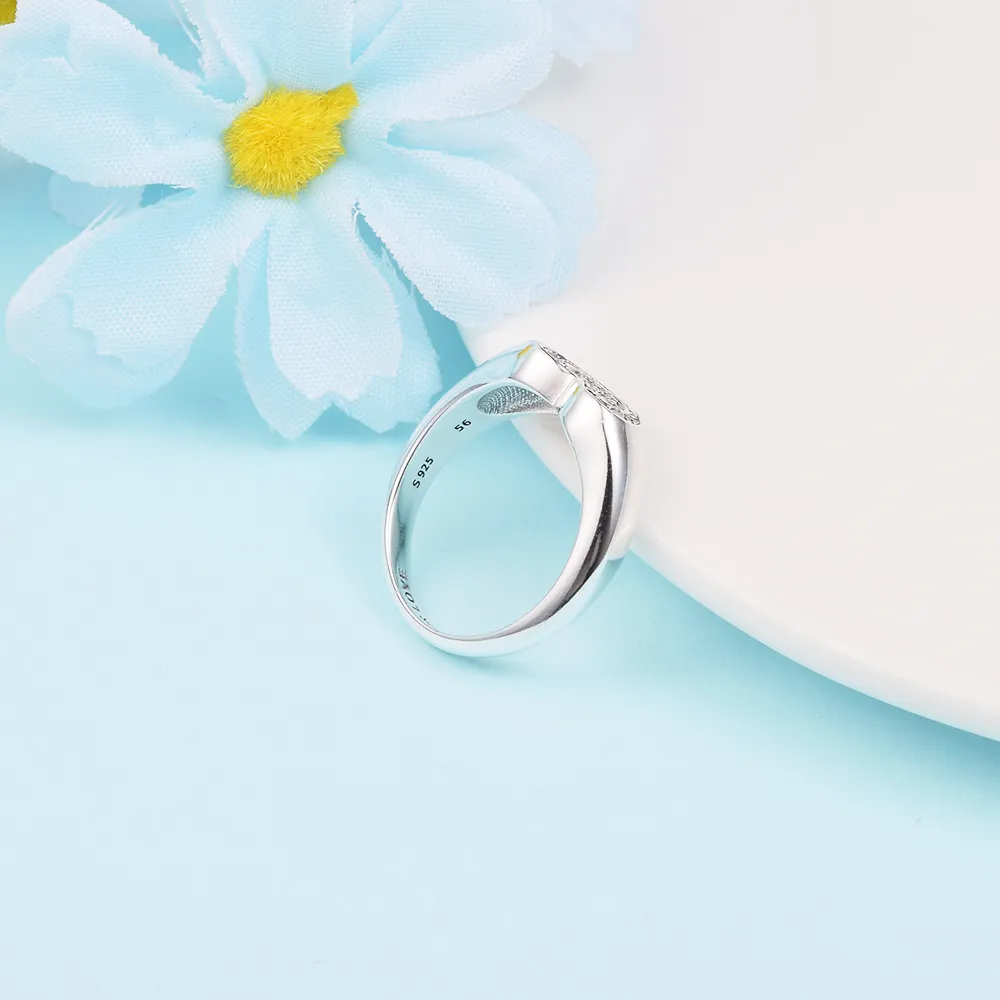925 Sterling Silver CZ Stones Radiant Heart Pave Signet Ring Fit P