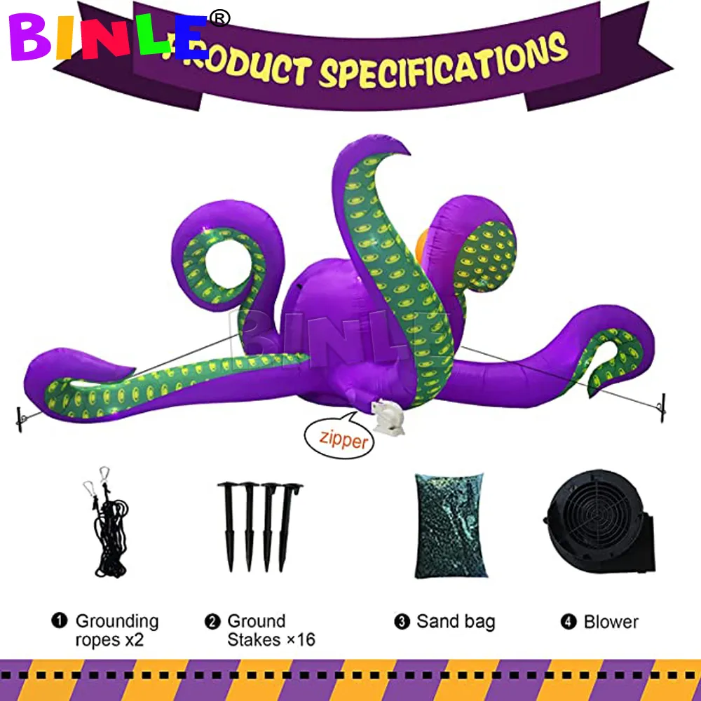 Pulpo Inflable Gigante Halloween 360 Cm - Con Luces LED, Impermeable, Para Decoración Exterior E Interior
