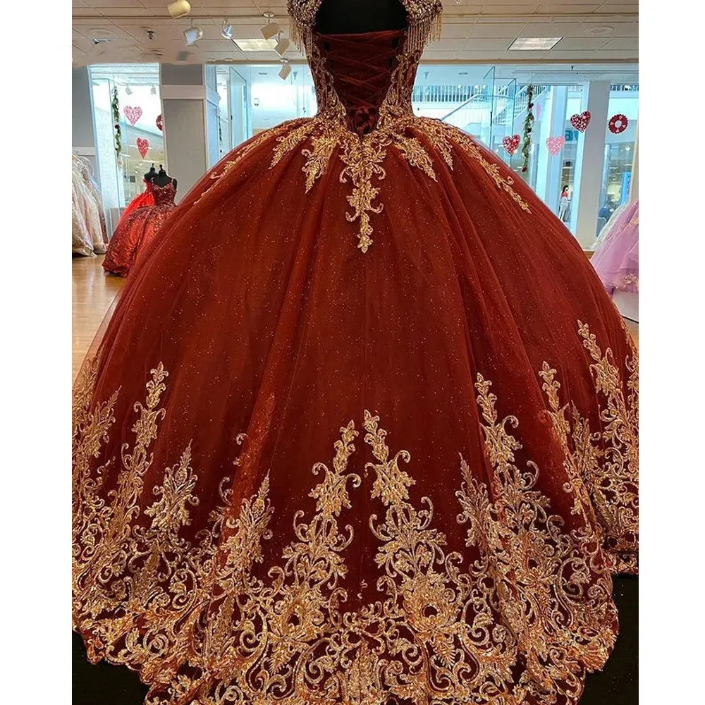 red and gold corset dress Off-Shoulder Embroidered Satin Ball Gown with Corset Bodice – Mocha Gold &  Burgundy