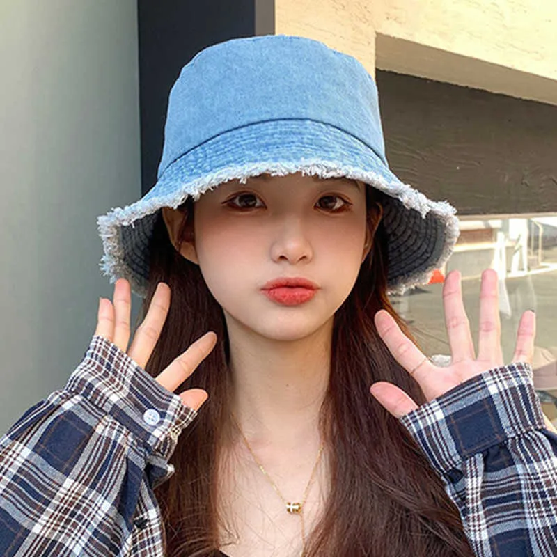 Foldable Fisherman Hat Women Summer Bucket Hat Washed Denim Bucket Hats Bob  Caps Hip Hop Gorros Men Women