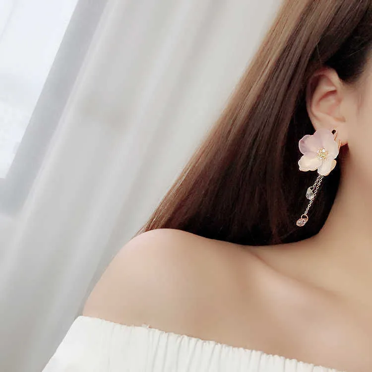 Iaceble Boho Crystal Flower Hoop Earrings - Pink Acrylic & Rhinestone Dangle Earrings For Women - View #5