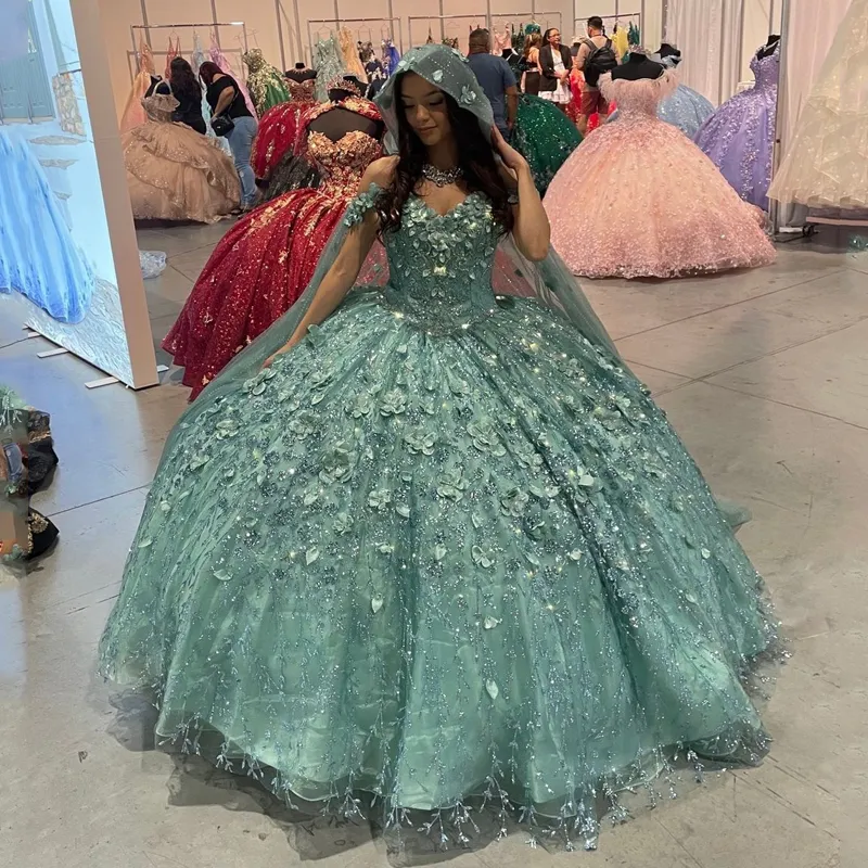 green quinceanera dress