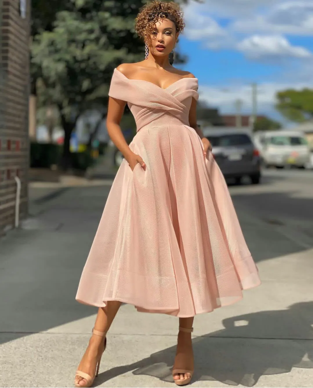 Pink Tulle Dress for Women, off Shoulders Dress, Wedding Guest