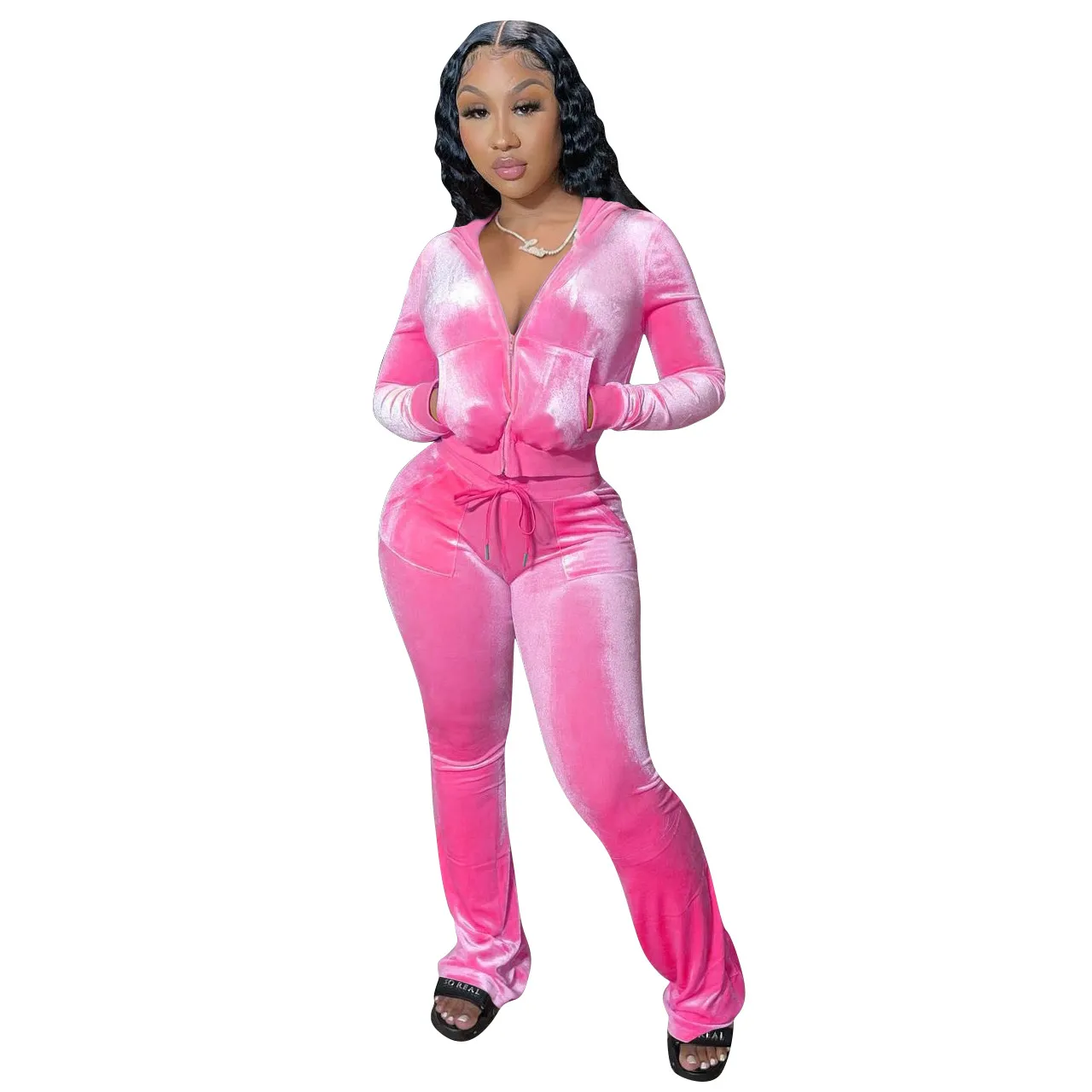 Velvet Two Piece Sweatsuit Set With Belleview Stretch Down Hoodie