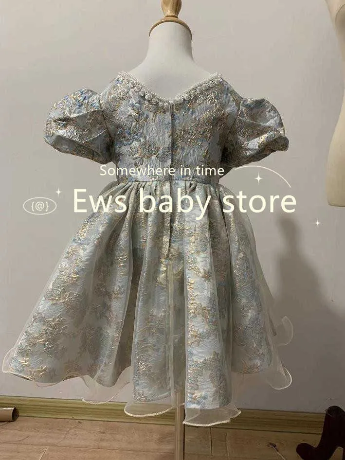 Girl's Dresses Girls Spanish Floral Pearls Ball Gown Baby Lolita Princess Dresses Infant Birthday Christening Dress Girl Boutique Clothes A1354 W0224