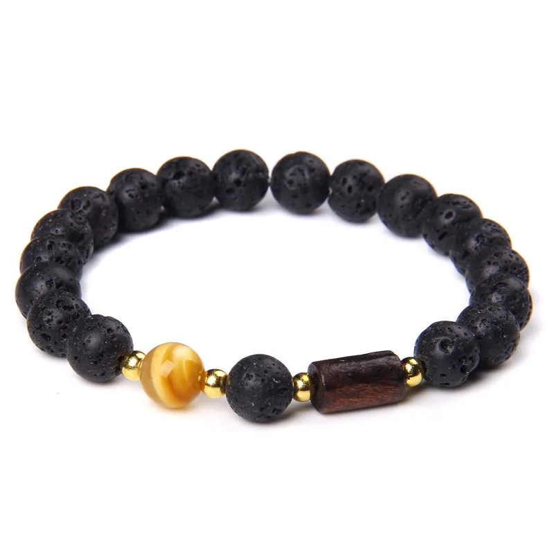 8mm Black Lava Stone Beads Bracelet Natural Stone Blue Green