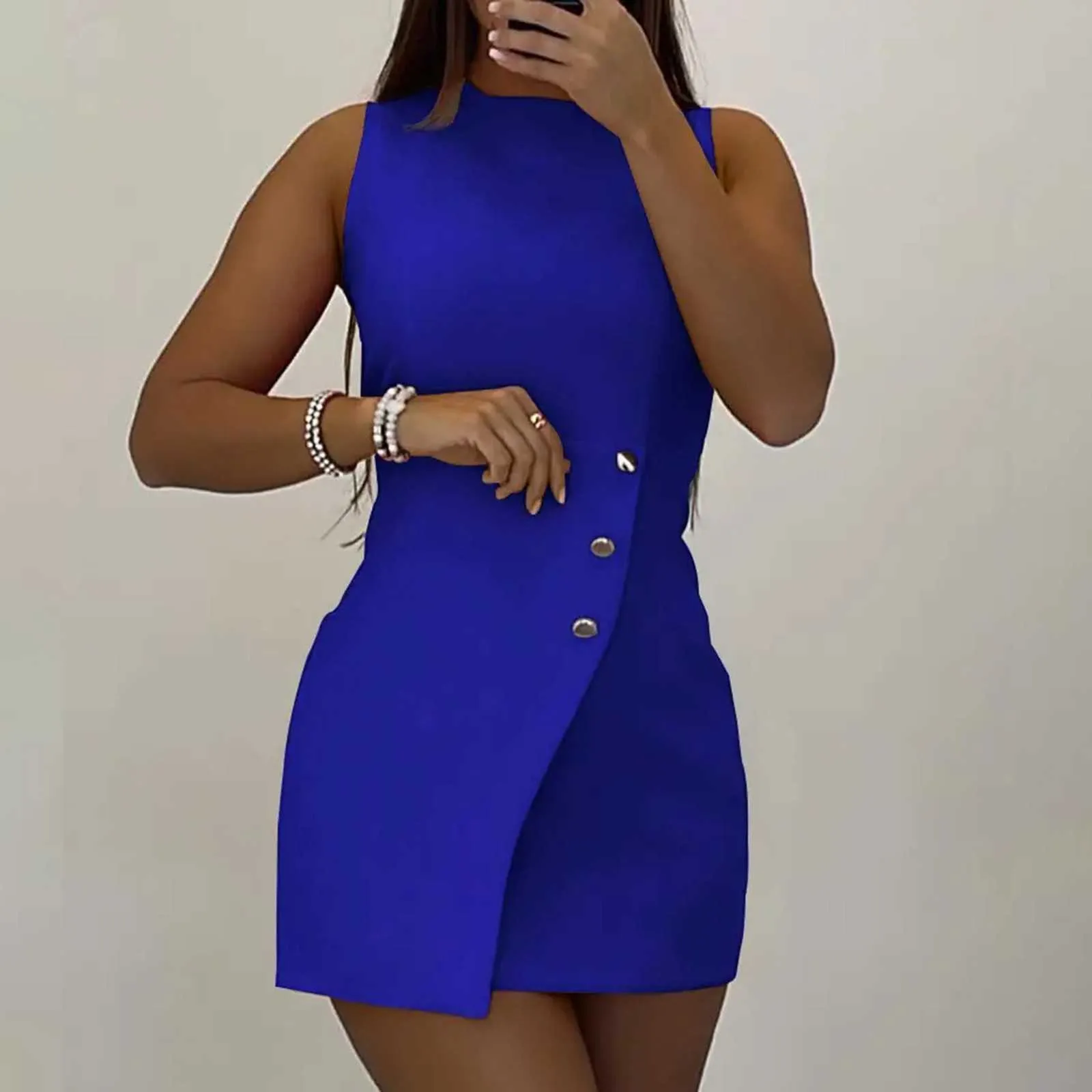 Women's Sleeveless Buttoned Asymmetrical Blazer White bodycon dress - Perfect for Business and Office Workwear Women's Sleeveless Buttoned Asymmetrical Blazer White bodycon dress - Perfect for Business and Office Workwear
