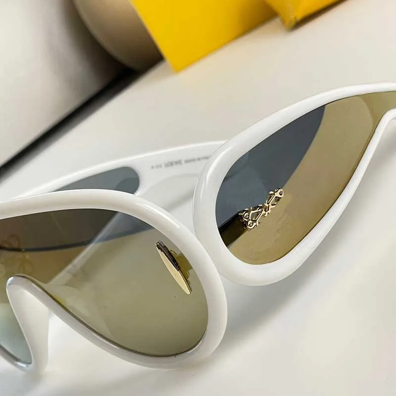 Wave Mask Sunglasses White Frame Gold Lens Brand Designer 