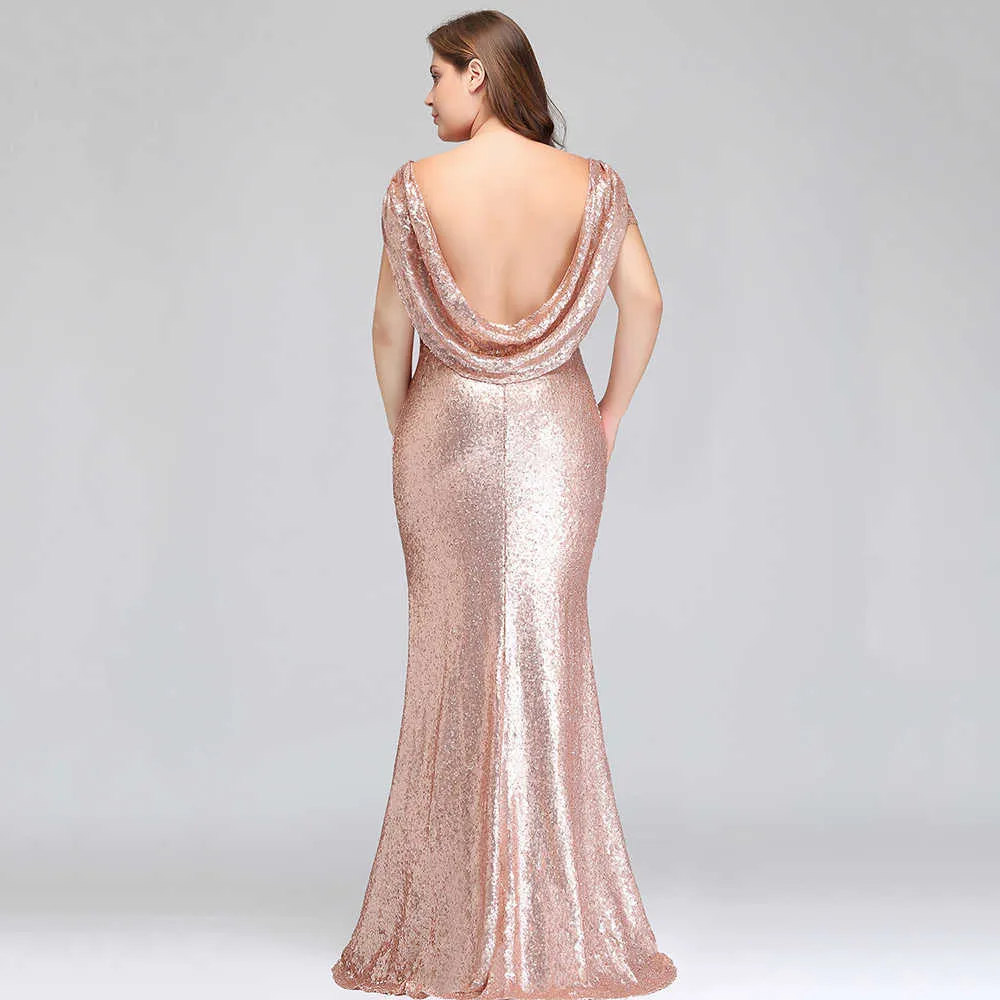 Sexy Backless Sequin Short Sleeve Rose Gold Plus Size Cocktail Dress