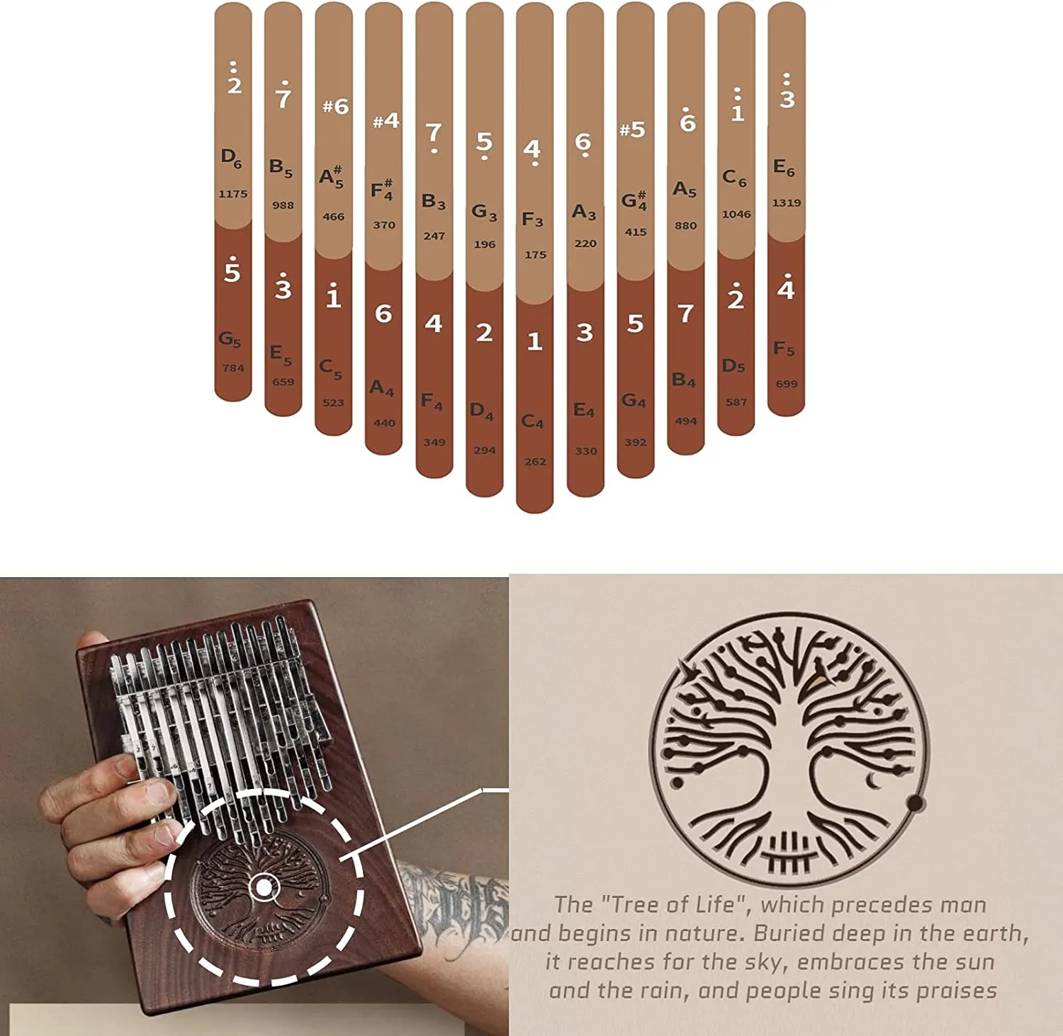 Piano À Pouce Kalimba 24 Touches Arbre De Vie Adultes Et Enfants Jouent  Noyer Noir Avec Partitions Kalimba Du 65,19 €