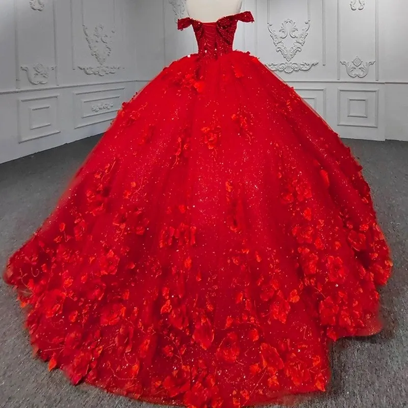 Vestido De Baile Vermelho Princesa Quinceanera Vestidos Vestidos De 15 Anos  2023 Vestido De Aniversário 3D Flower Beading Elegantes Para Mujer De  Sweety_wedding, $1.053,36