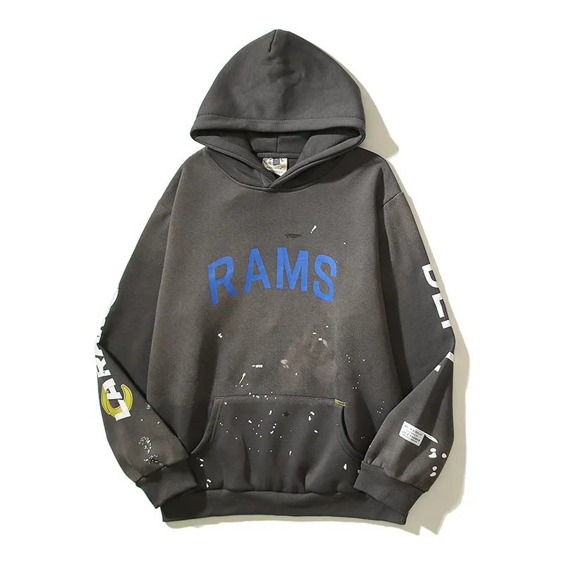 Vintage Grey Acrylic Sweatshirt Hoodie for Men Women Print Pullover Big Size Hip Hop 2024FW Loose Fit
