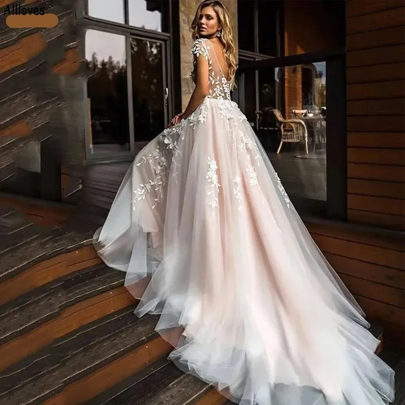 chinese dress ladies Stunning Leaves Lace Boho Wedding Dresses Long Sleeve Tulle Bridal Dress AWD1945