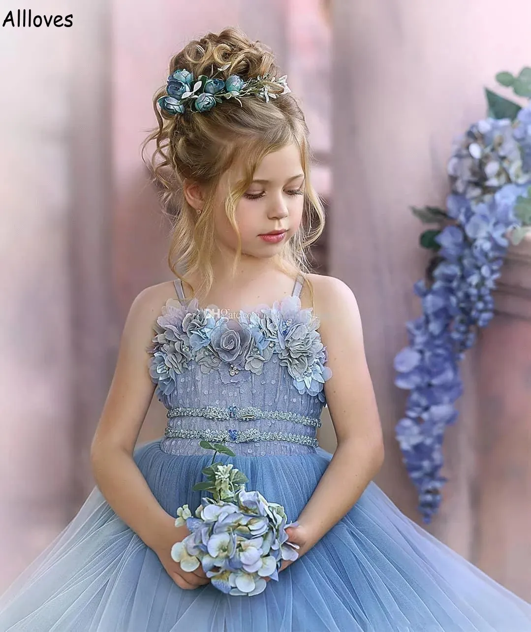 Dusty Blue Tiered Tulle Princess Dusty Blue Childrens Dress With