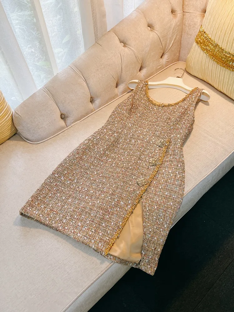 drop a glint embellished mini dress in gold Embellished Gold Mini Dress XL / Gold main image 1