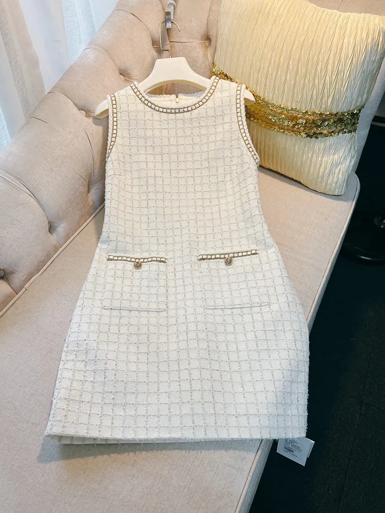 2023 Summer White Tweed Plaid Panelled Dress... From 52,82  | DHgate