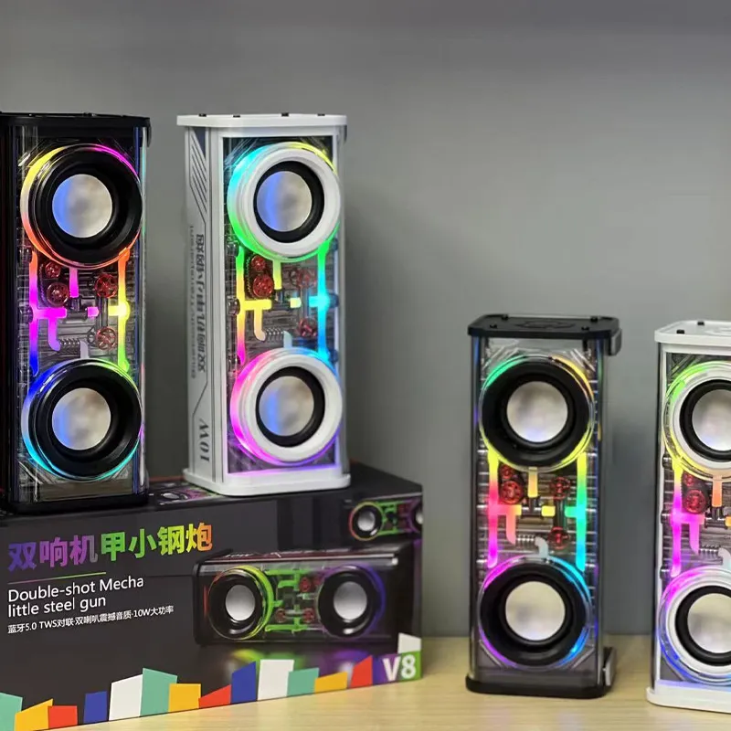 V8 RGB Light Double Sound Transparent Mecha Computer Speakers With