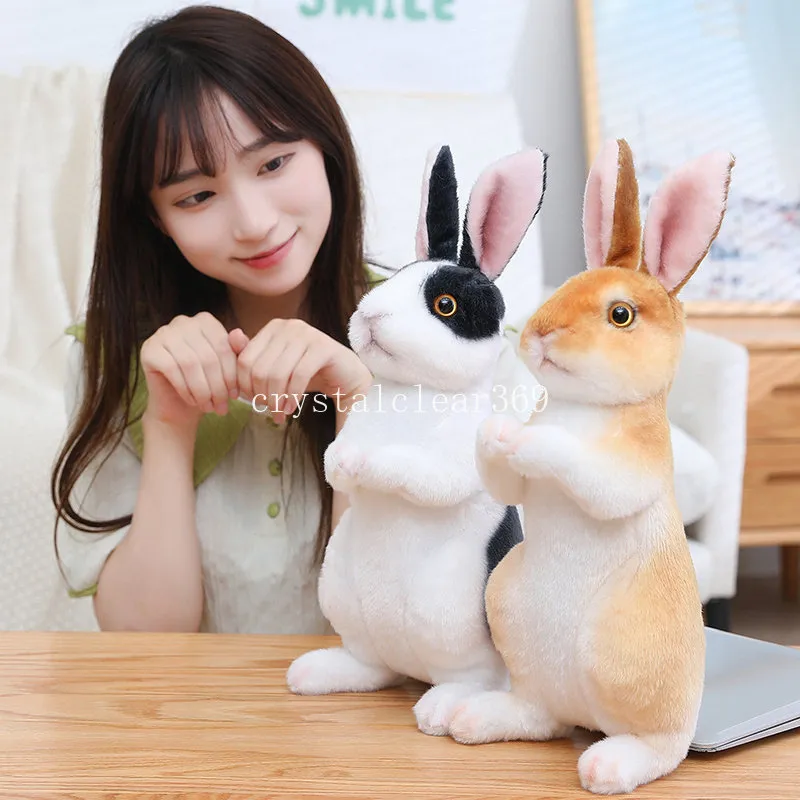 24cm Simulation Kawaii Long Ears Realistic Black And White Rabbit