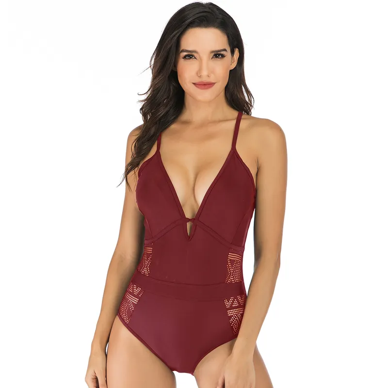 Burgundy one best sale piece bathing suit