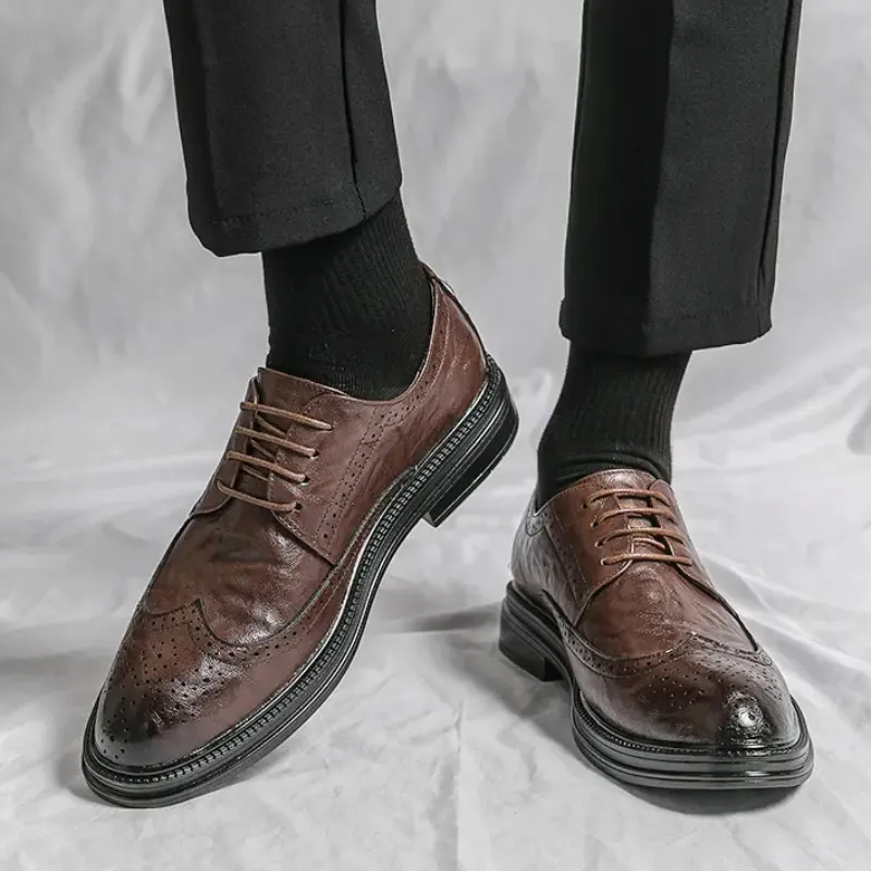 Derby Shoes Men Solid Color PU Embossed Leather Shoes Lace Up Non Slip Business Dress Shoes Block Men Shoes From 104 13 DHgate