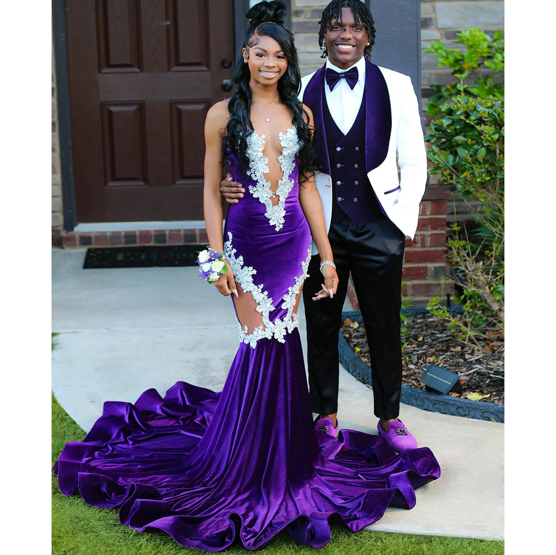 black and purple prom dress